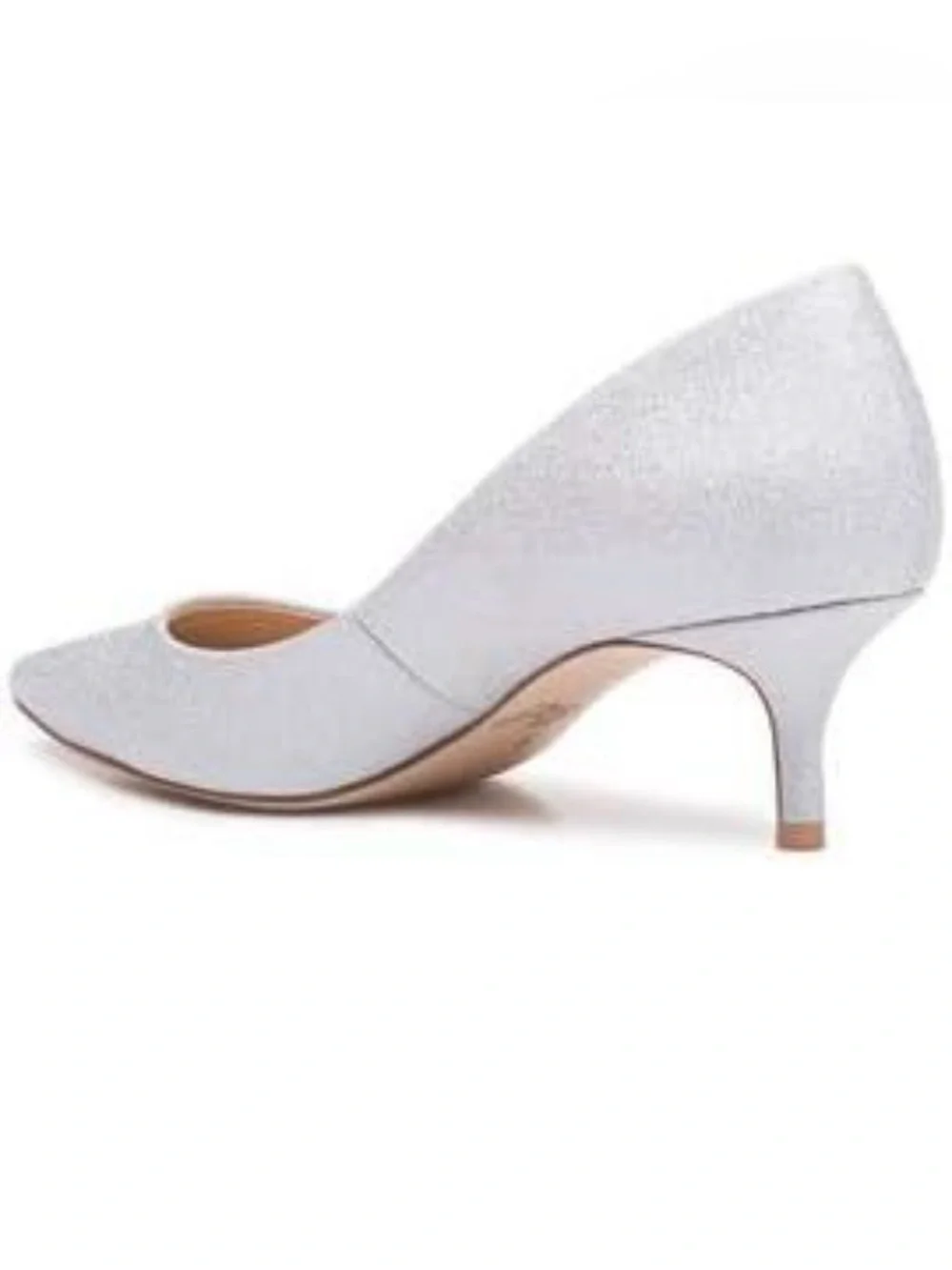 Jewel Badgley Mischka Women’s Silver Glitter Pointed Toe Kitten Heel Pumps US 8